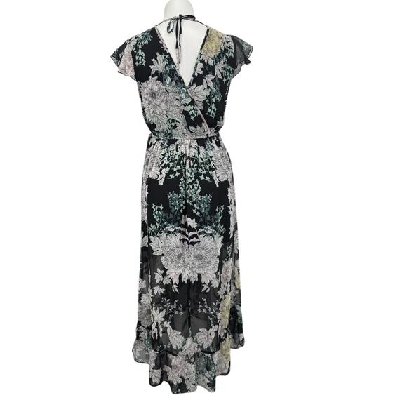 Band of Gypsies Prairie Ruffle Dress Women SZ M Black Floral Boho Vintage Style - Picture 7 of 14